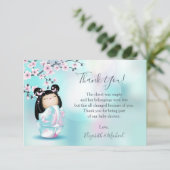 こけし人形ターコイズガールベビーシャワー サンキューカード (スタンド正面)