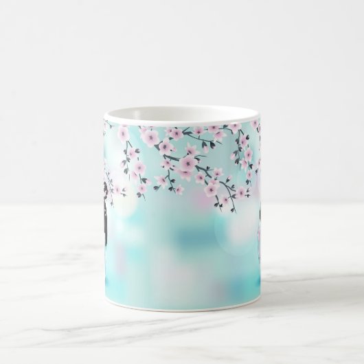 こけし人形チビ（小さくかわいく書いた感じ）さくらんぼ花咲きコーヒーマグ コーヒーマグカップ (中央)