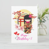 こけし人形ハッピーバースデーカード (スタンド正面)