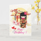 こけし人形ハッピーバースデーカード カード (黄色い花)