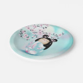 こけし人形ピンクターコイズガールズ誕生日 ペーパープレート (アングル)