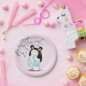 こけし人形ピンクターコイズガールズ誕生日 ペーパープレート (パーティー)