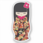 こけし人形フローラ着物 シール (正面)