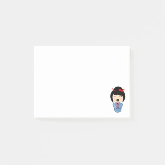 こけし人形ブルーポストイット®ノート4 x 3 ポストイット (正面)