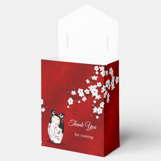 こけし人形ホワイトレッド誕生日ありがとう フェイバーボックス (オープン)