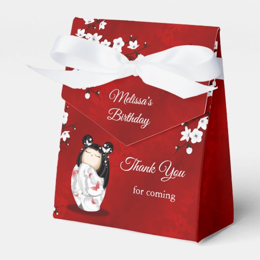 こけし人形ホワイトレッド誕生日ありがとう フェイバーボックス (正面サイド)