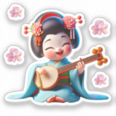 こけし人形ライトブルーかわいい シール (正面)