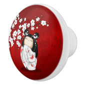 こけし人形レッド白黒さくらんぼブラッズセラ セラミックノブ (右)