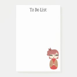 こけし人形レッド3" x 3"ポストイット®ノート ポストイット