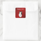 こけし人形レッド・ブラック&ホワイトありがとう スクエアシール (バッグ)