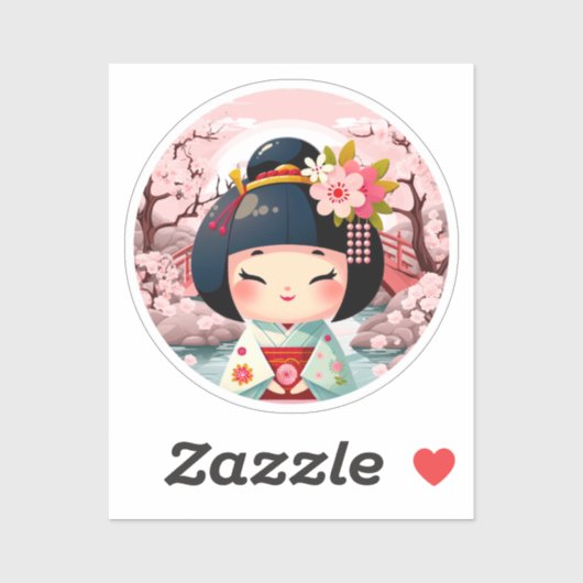 こけし人形緑地付こけしステッカー シール (シート)