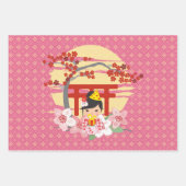 こけし人形誕生日 ラッピングペーパーシート (正面3)