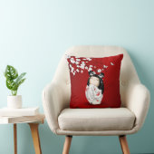 こけし人形赤白黒さくらんぼ花 クッション (椅子)