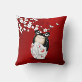 こけし人形赤白黒さくらんぼ花 クッション (裏面)