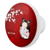 こけし人形赤白黒さくらんぼ花 セラミックノブ (右)