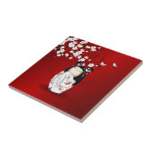 こけし人形赤白黒さくらんぼ花 タイル (側面)