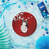 こけし人形赤白黒さくらんぼ花 ペーパープレート (パーティー)