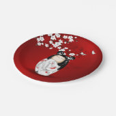 こけし人形赤白黒さくらんぼ花 ペーパープレート (アングル)