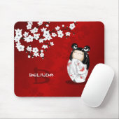 こけし人形赤白黒さくらんぼ花 マウスパッド (マウス)