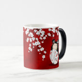 こけし人形赤白黒さくらんぼ花 モーフィングマグカップ (正面右)