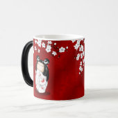 こけし人形赤白黒さくらんぼ花 モーフィングマグカップ (正面左)