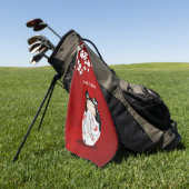 こけし人形赤白黒さくらんぼ  ゴルフタオル (グリーン)