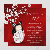 こけし人形赤白 |ガールズ誕生日 招待状 (正面/裏面)