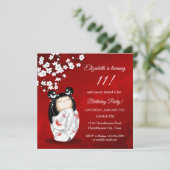 こけし人形赤白 |ガールズ誕生日 招待状 (スタンド正面)