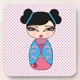 こけし人形2コースター付きコルクバック – 6セット コースター