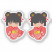 こけし人形 ピンク シール (正面)