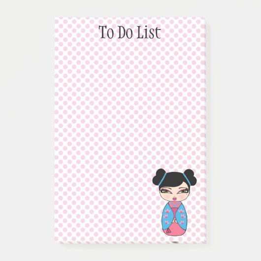 こけし人形 ピンク Post-it® ノート 4 x 6 ポストイット (正面)