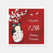 こけし人形 桜 | 女の子の誕生日 ねむ スタンダードカクテルナプキン (正面)