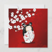 こけし人形 赤 白 | 女の子の誕生日 招待状 (裏面)