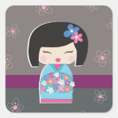 こけし日本のの人形スクエアステッカー スクエアシール (正面)