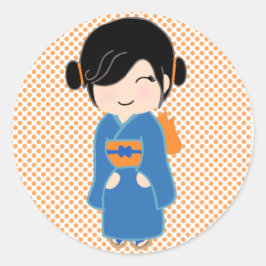 こけし日本の人形ステッカー ラウンドシール