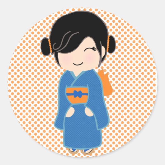 こけし日本の人形ステッカー ラウンドシール (正面)