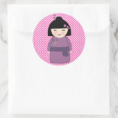 こけし日本の人形ステッカー ラウンドシール (バッグ)