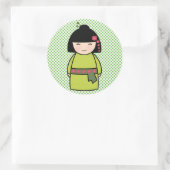 こけし日本の人形ステッカー ラウンドシール (バッグ)