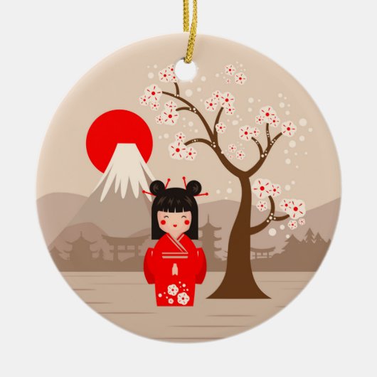 こけし日本の人形 セラミックオーナメント (正面)