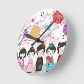 こけし日本の人形 ラウンド壁時計 (傾斜)