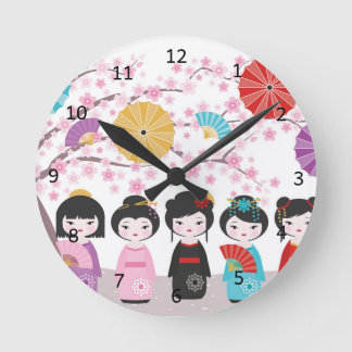 こけし日本の人形 ラウンド壁時計