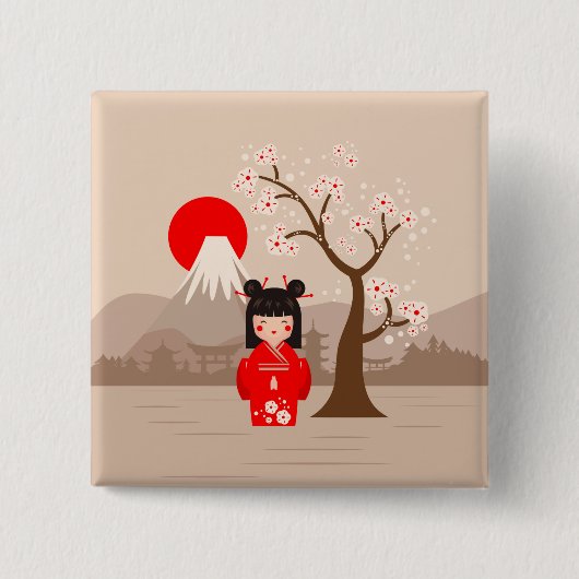 こけし日本の人形 缶バッジ (正面)