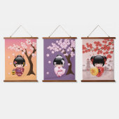 こけし日本の人形 – 芸者ガールズセット3 吊り下げ型タペストリー (トリプル)