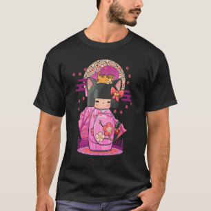 こけし 猫 和風 Tシャツ