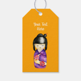 こけ日本のし人形の水絵画色 ギフトタグ