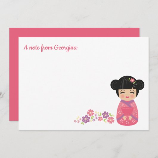 こけ日本のし人形フパーソナライズされたラットノートカード ノートカード (正面/裏面)