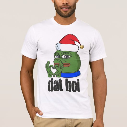 ここおもしろいのクリスマス帽子とダットボイ来顔 Tシャツ (正面)