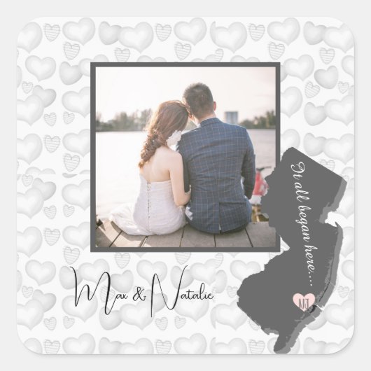 ここからすべてが始まった　ニュージャージー　ハートの写真 スクエアシール (正面)