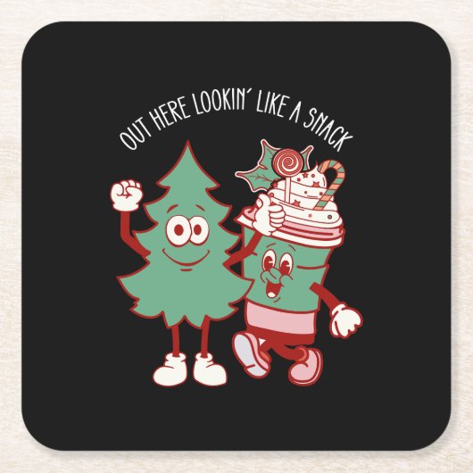 ここからスナックのクリスマスツリーケーキのように見える スクエアペーパーコースター (正面)