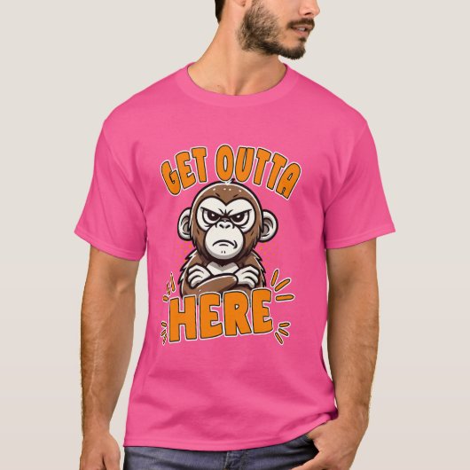ここから出る不機嫌なサルおもしろいミームユーモア Tシャツ (正面)